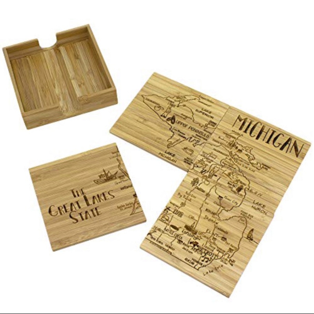 Totally Bamboo Michigan State Puzzle 4pc Bamboo Coaster Set with Case New